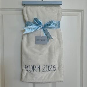 Logan & Lilly | Baby Boy Born 2026 Plush Stroller Blanket  | White Blue